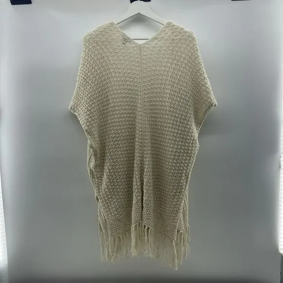 Torrid Sz 1X Cardigan Sweater Open Front Open Knit Fringe Oversized Boho Beige - Picture 3 of 10
